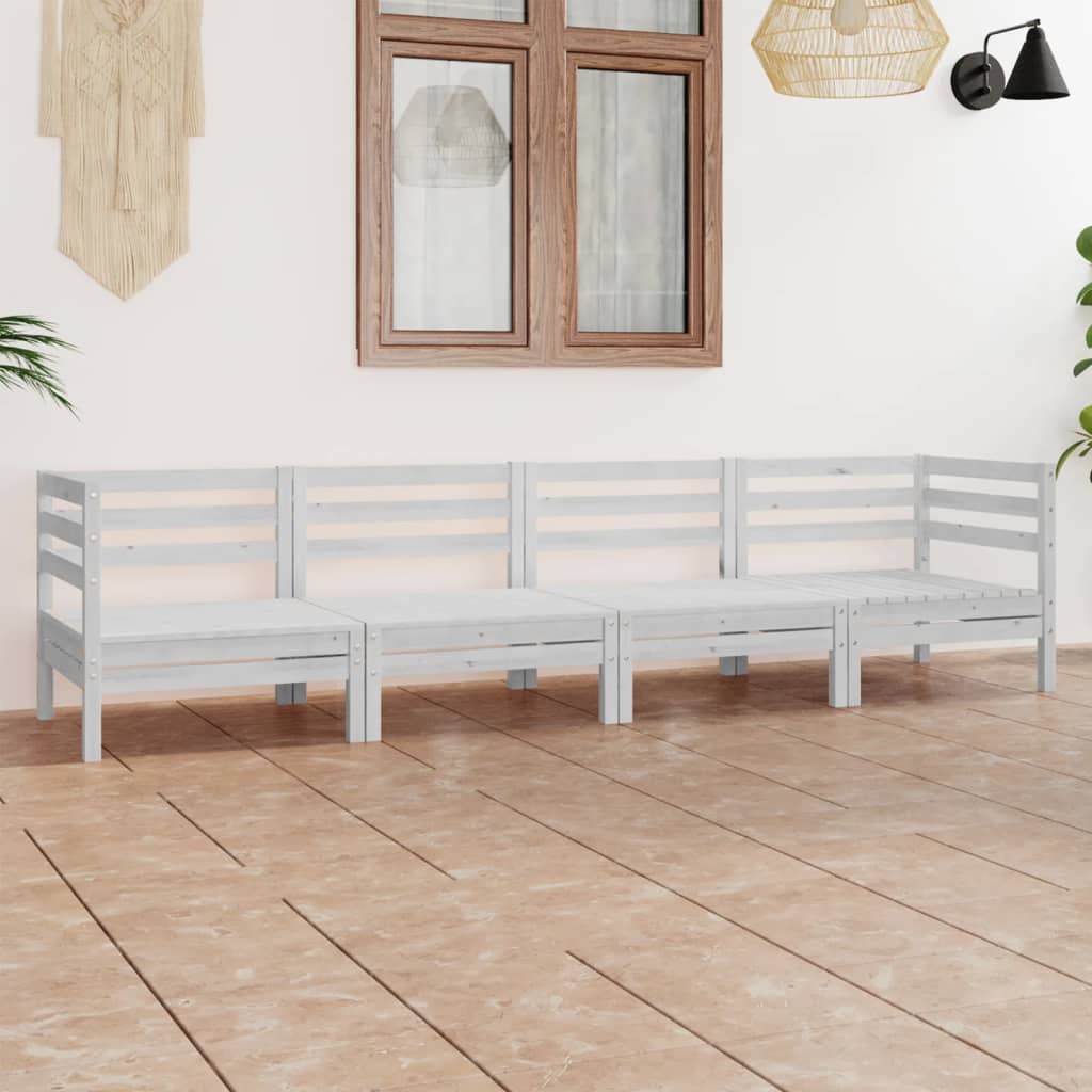 4-tlg. Garten-Lounge-Set Weiss Kiefer Massivholz